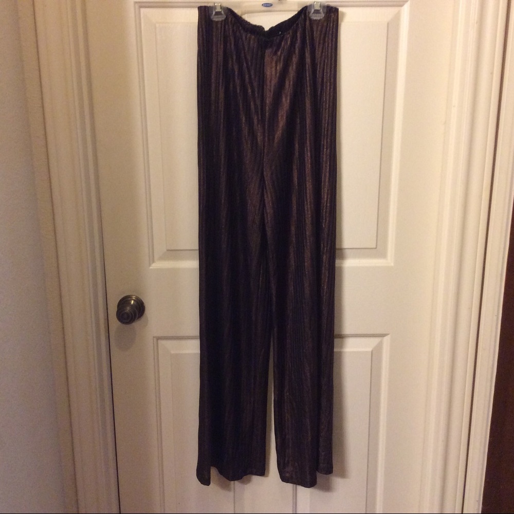 Forever 21 M brown gold stripe see thru flowy pant